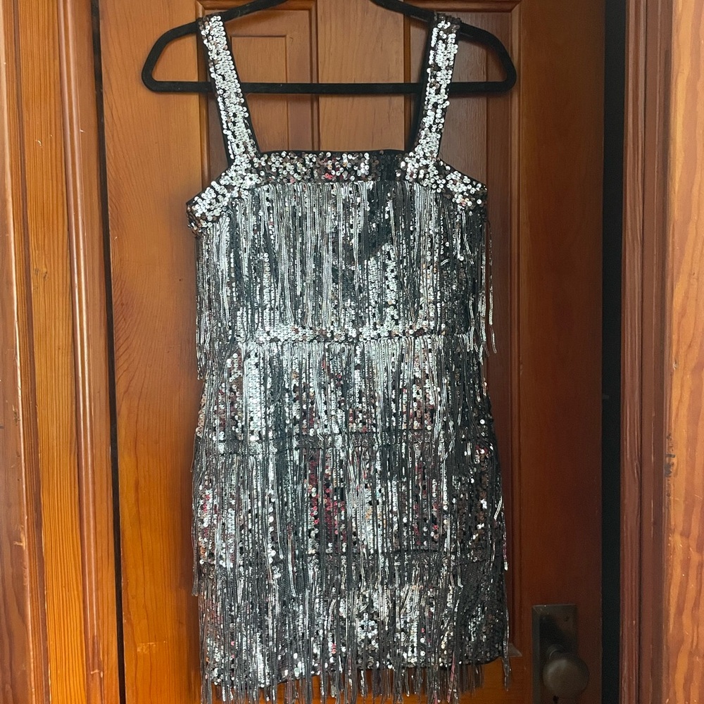 Lulus Fringe Fashion Silver Sequin Fringe Bodycon Mini Dress